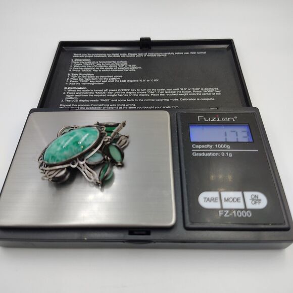 Vintage Sterling Silver 925 Green Pekin Glass Art Deco Necklace 16" - Picture 13 of 16